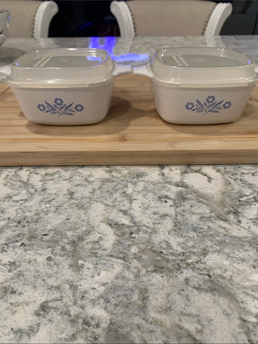 2- Corning Ware White Cornflower Covered Casserole with lid.  Petite 2 3/4 cup.